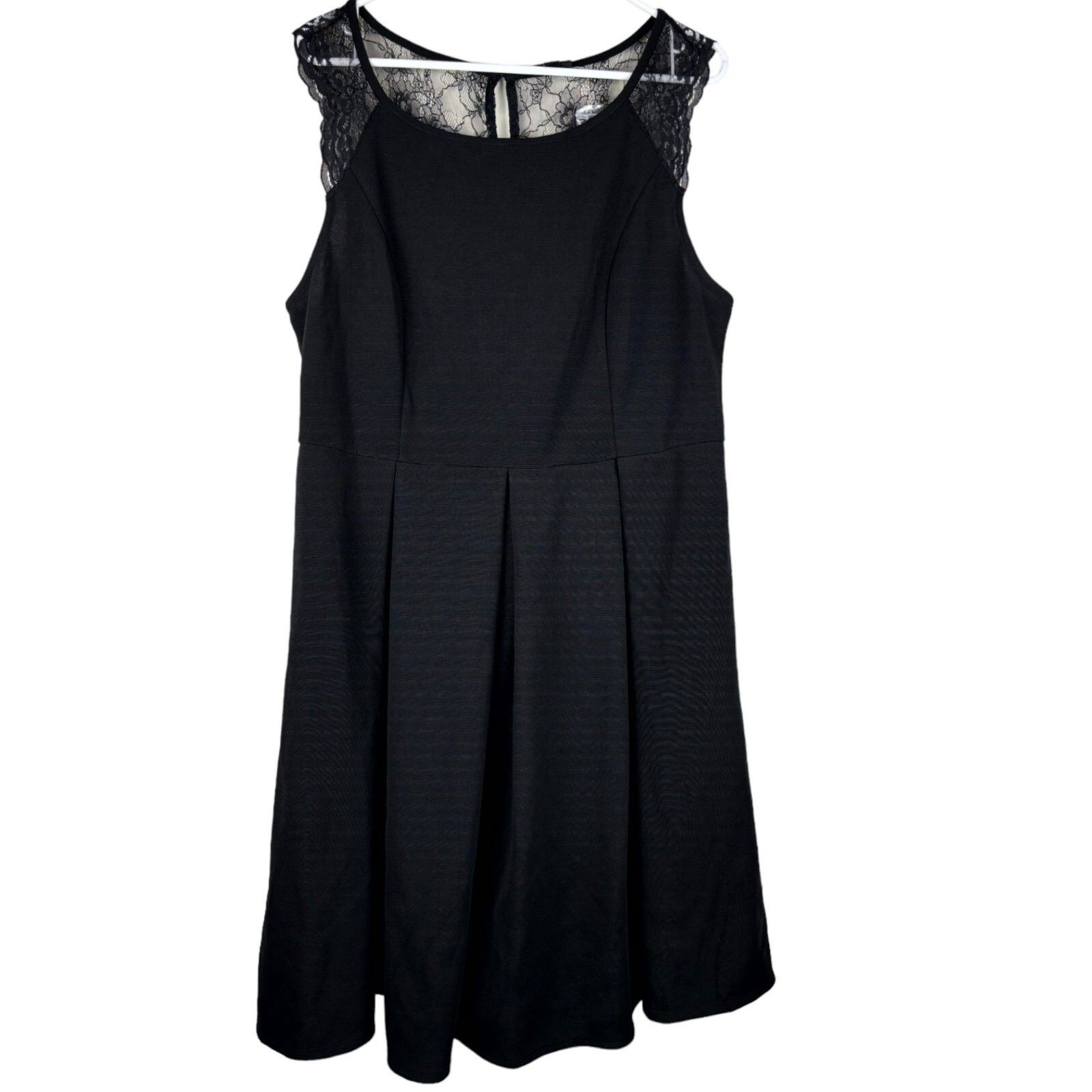 Torrid Womens Black Floral Lace Trim Tank Dress Pleated Keyhole Size 1x Nwt